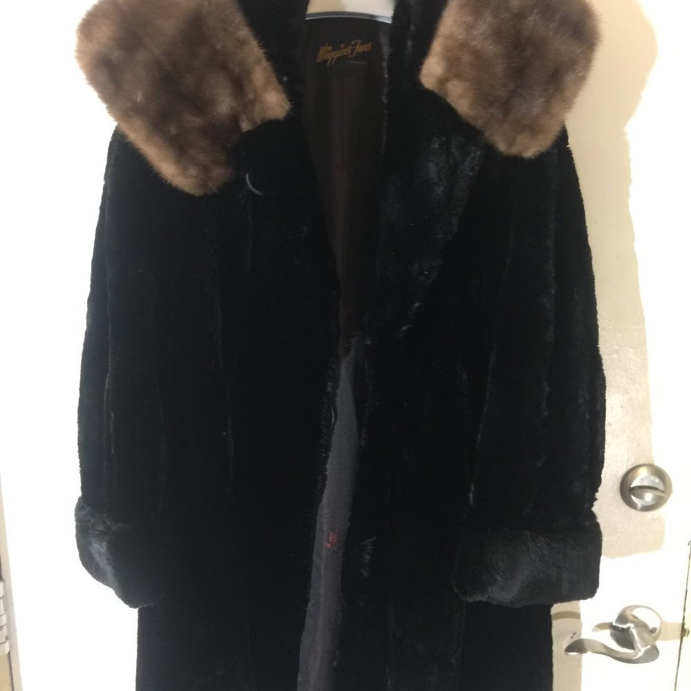 genuine low cut mink with fur hood. Good condition